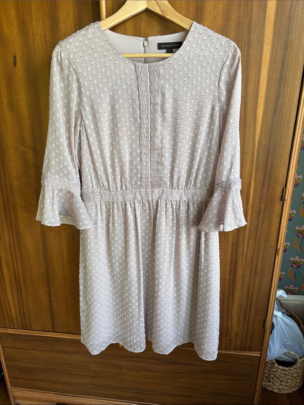 Banana Republic Light Taupe Swiss Dot Dress